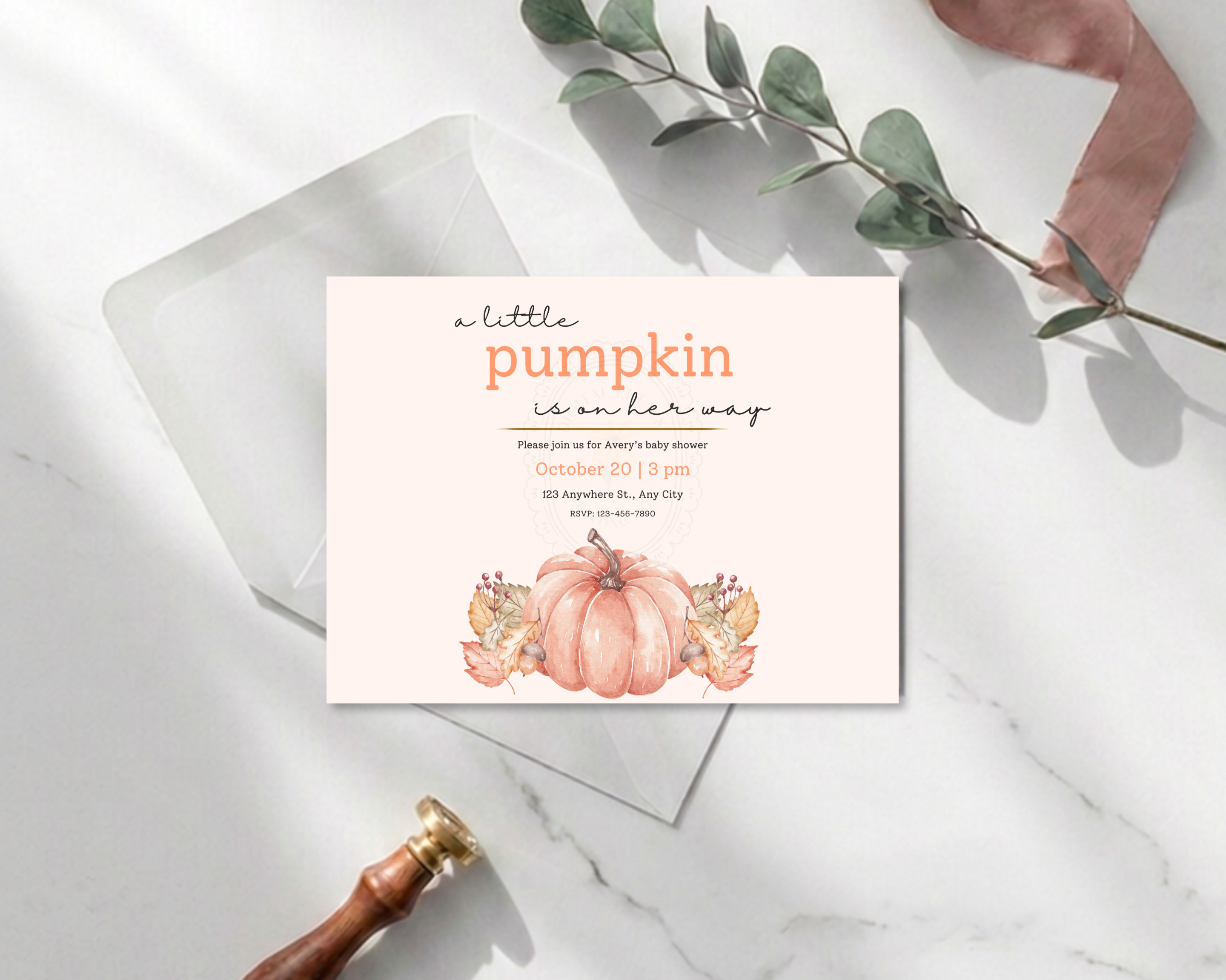 A Little Pumpkin Baby Shower Invitation | Autumn Landscape Digital Download | Canva Editable