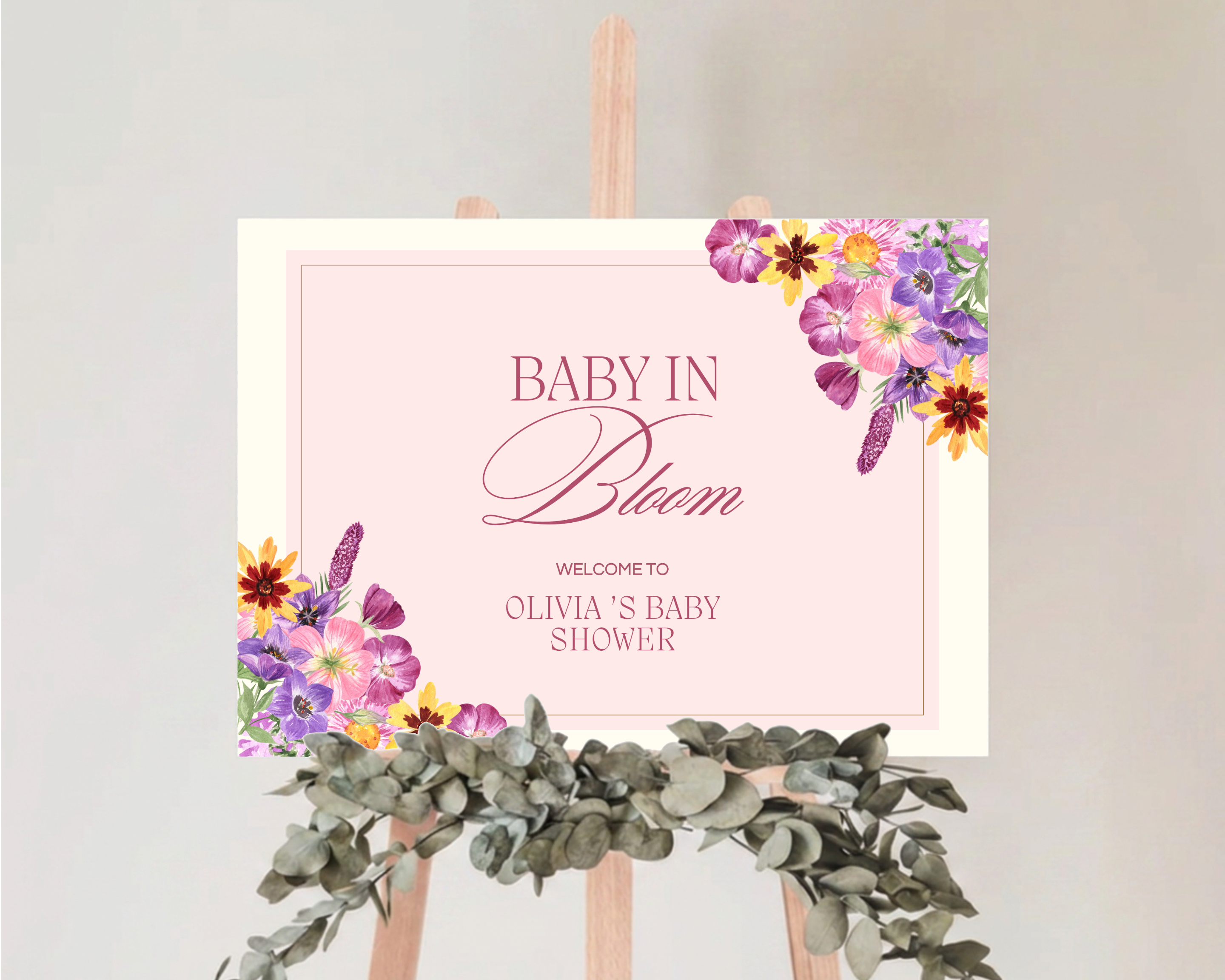 Baby in Bloom Spring Baby Shower Welcome Sign | Floral Canva Template | Editable Digital Download