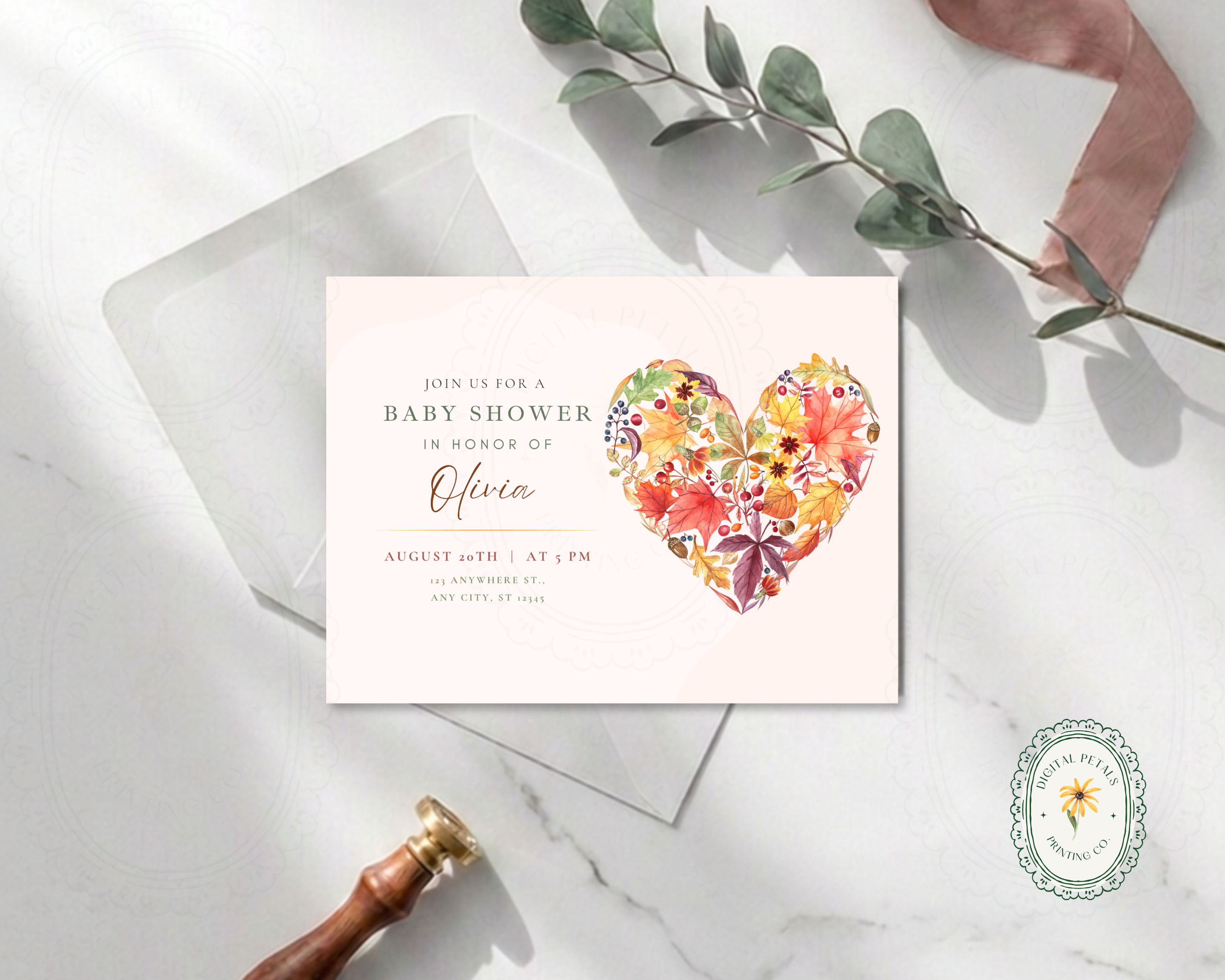 Rustic Fall Baby Shower Invitation Template | Autumn Floral Landscape | Canva Digital Download