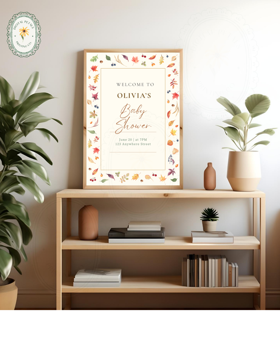 Terracotta & Cream Fall Leaves Baby Shower Welcome Sign | Editable Canva Template | Digital Download