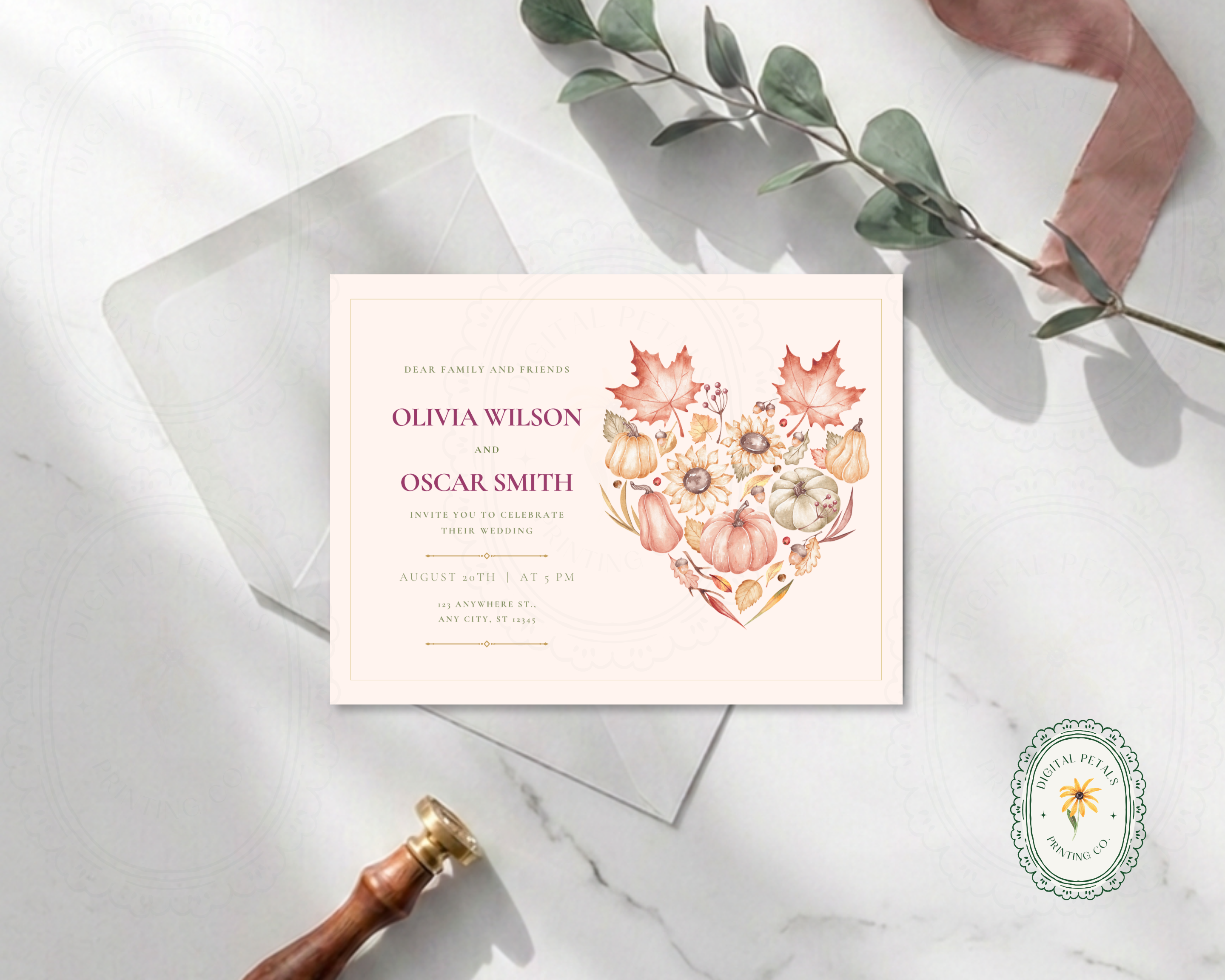 Leaves of Fall Wedding Landscape Invitations | Printable Landscape Template | Digital Download