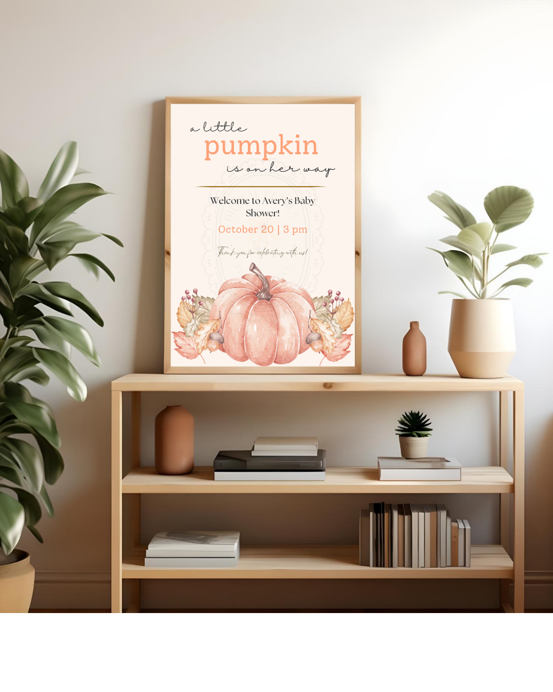 Terracotta & Rust Fall Pumpkin Baby Shower Welcome Sign | Editable Canva Template | Digital Download