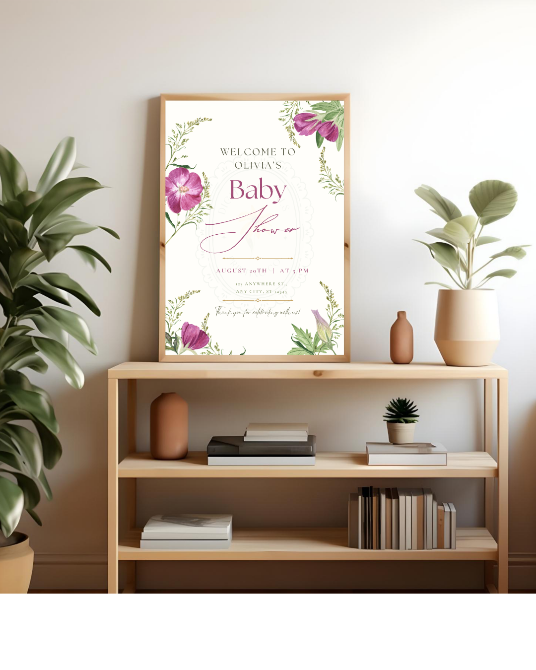 Purple Wildflower Baby Shower Welcome Sign | Editable Canva Template | Digital Download