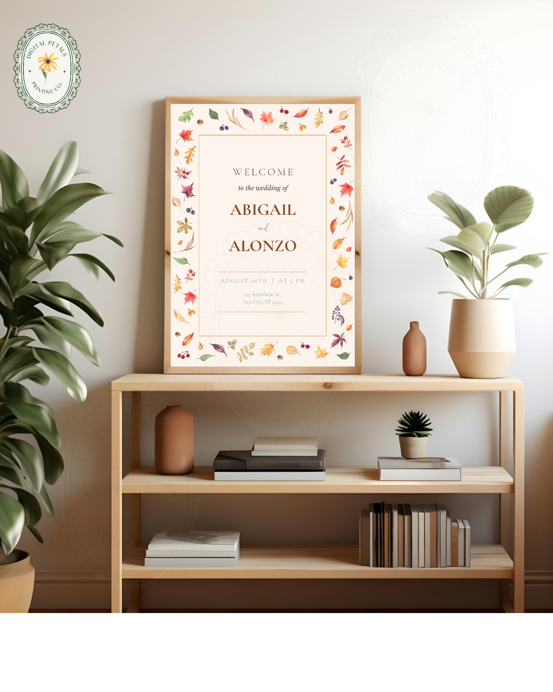 Fall Leaves Wedding Welcome Sign Template | Terracotta & Cream | Digital Download