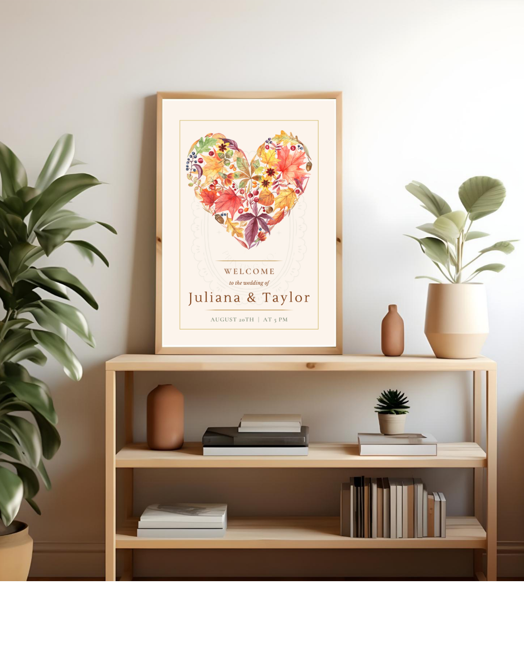 Fall Heart Wedding Welcome Sign | Editable Canva Template | Instant Digital Download