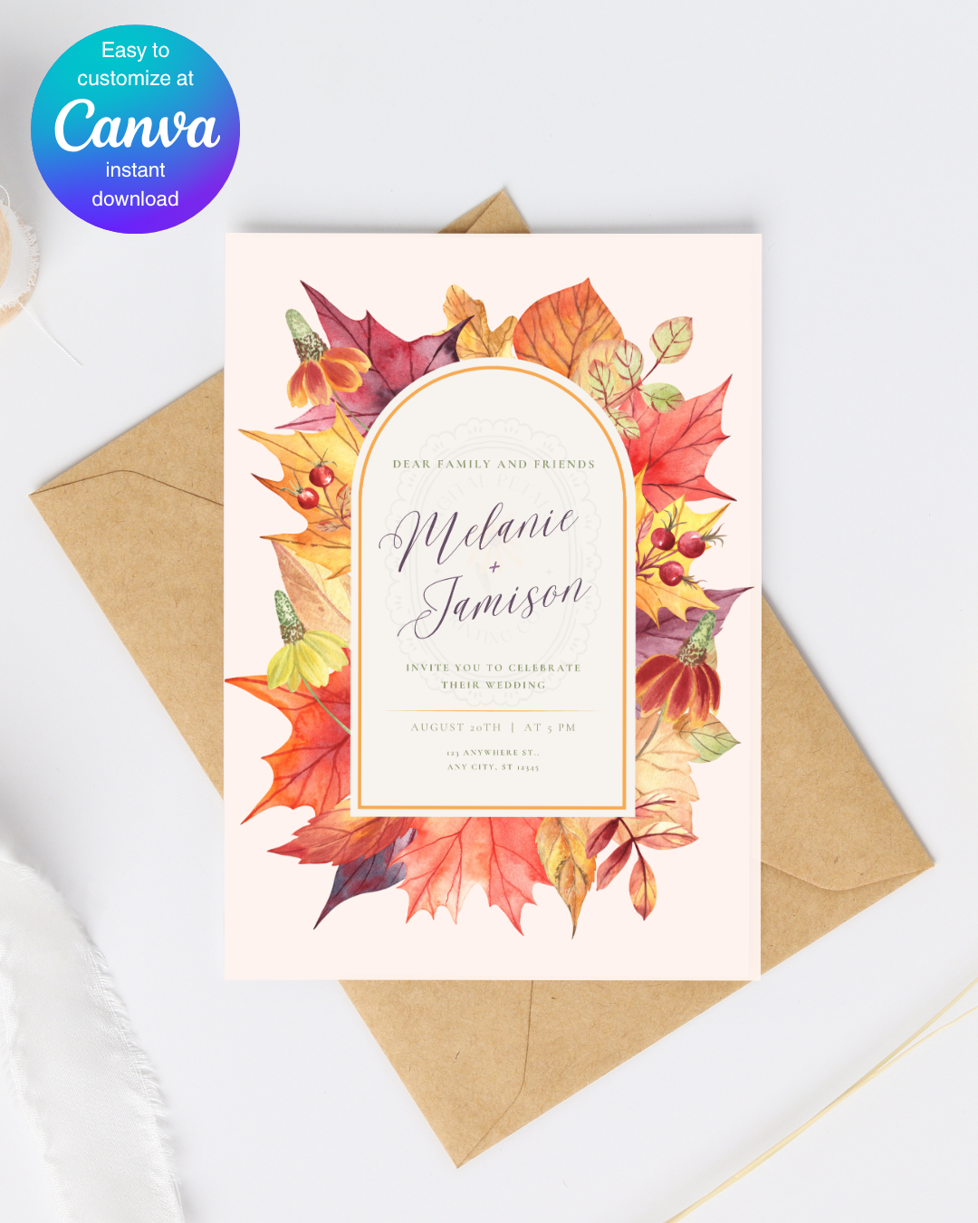 Fall Wedding Invitation Printable | Autumn Harvest Wildflower Boho Wedding Invite | Digital Download