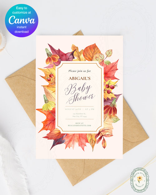 Autumn Harvest Wildflower Boho Baby Shower Invitation | Digital Download | Canva Editable