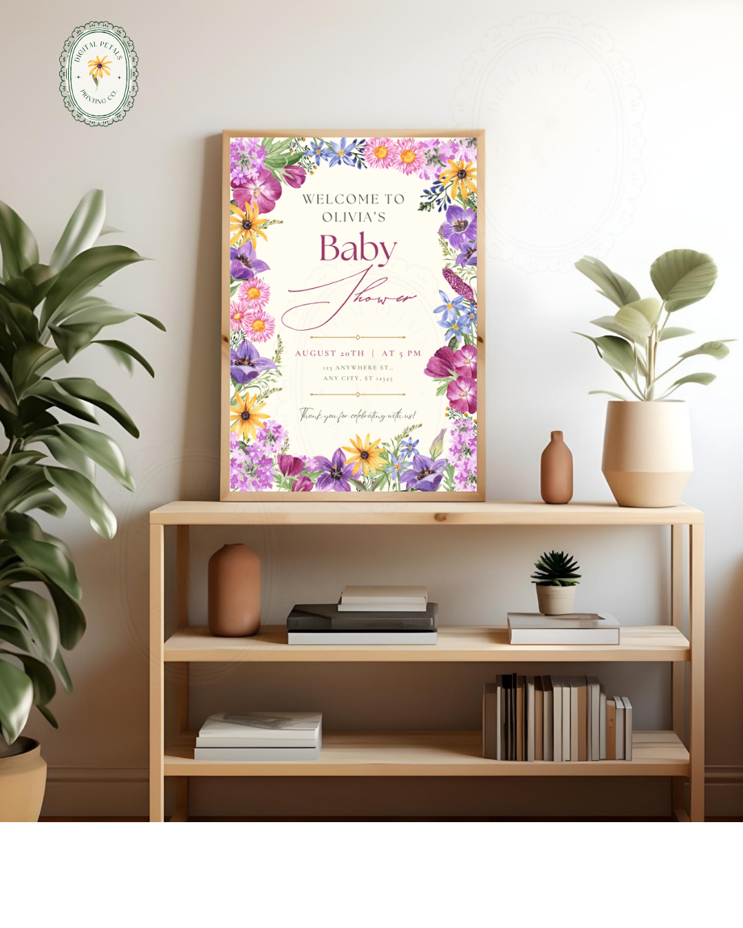 Boho Wildflower Border Baby Shower Welcome Sign | Editable Canva Template | Digital Download