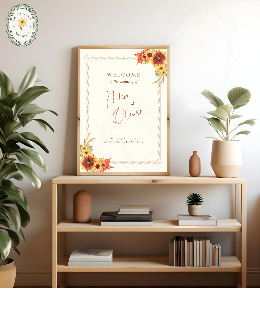 Rustic Fall Wildflowers Wedding Welcome Sign Template | Hand Painted Cottagecore Digital Download