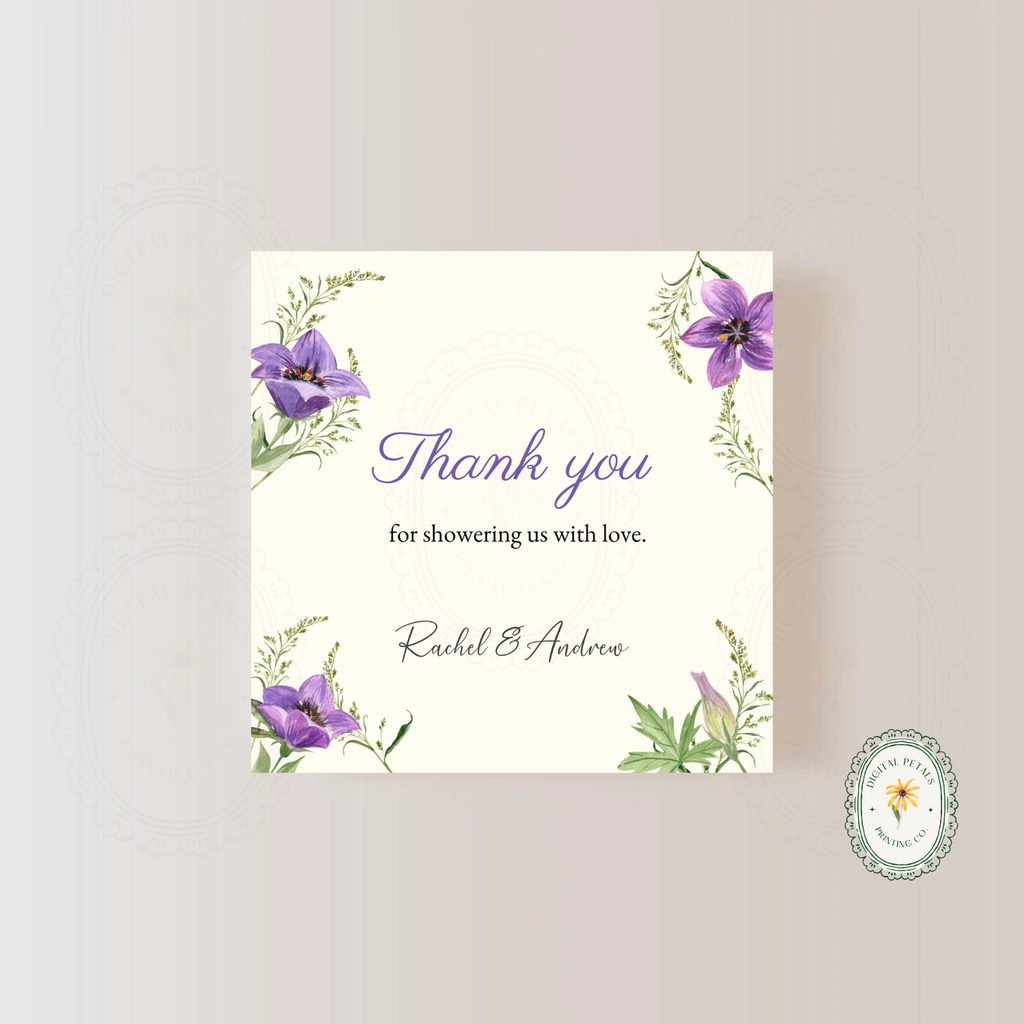 Violet & Periwinkle Wildflower Thank You Card Template | Editable Canva Digital Download
