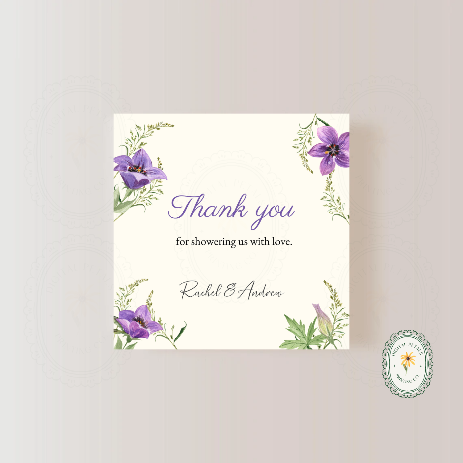 Violet & Periwinkle Wildflower Thank You Card Template | Editable Canva Digital Download