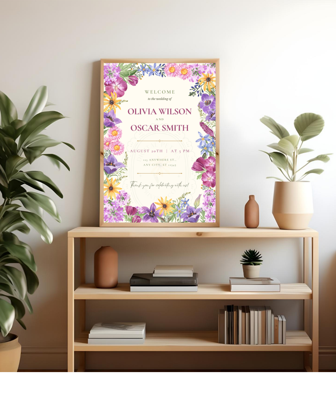 Boho Colorful Wildflower Wedding Welcome Sign | Editable Canva Template | Digital Download