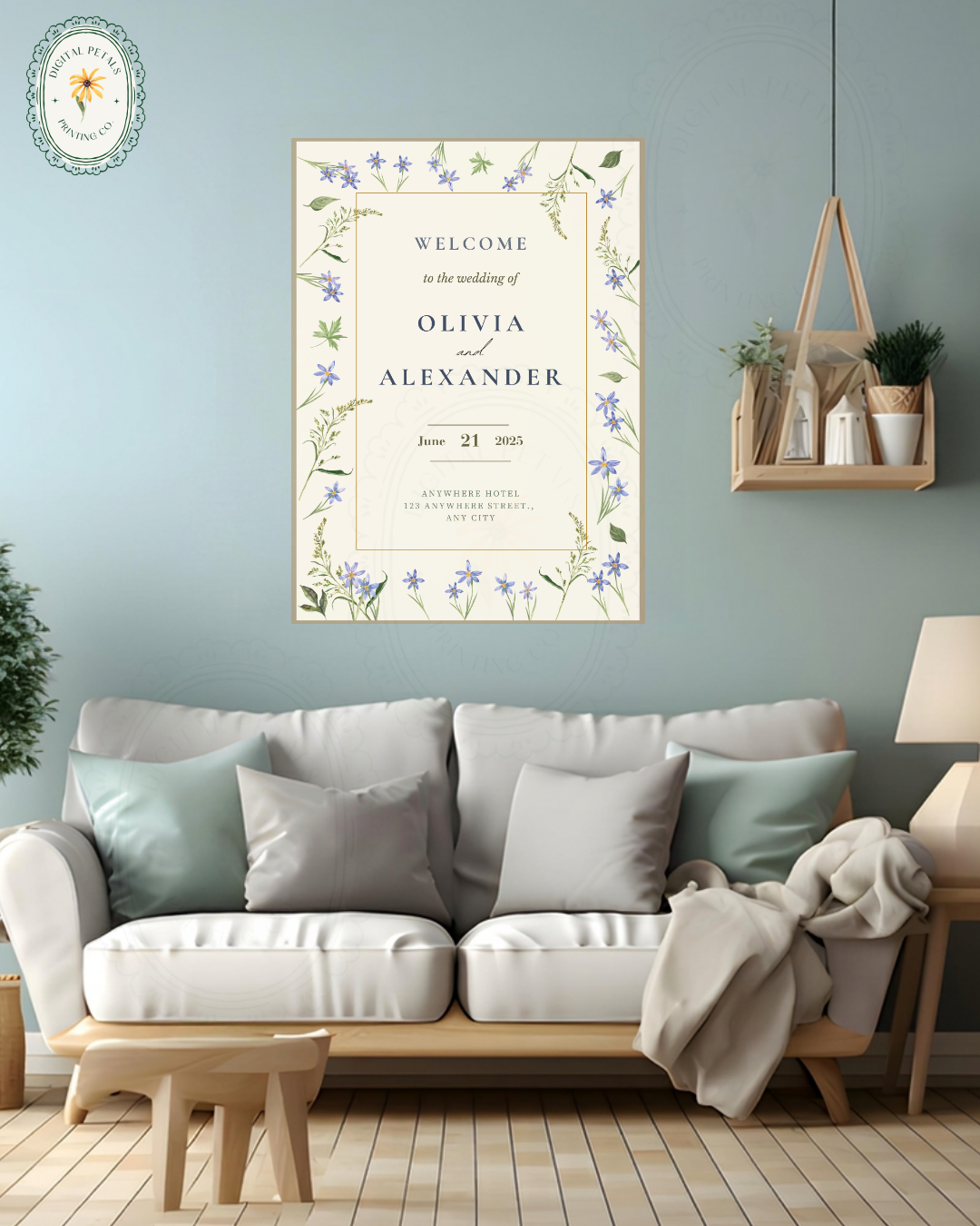 Dusty Blue Floral Botanical Wedding Welcome Sign | Editable Canva Template | Digital Download