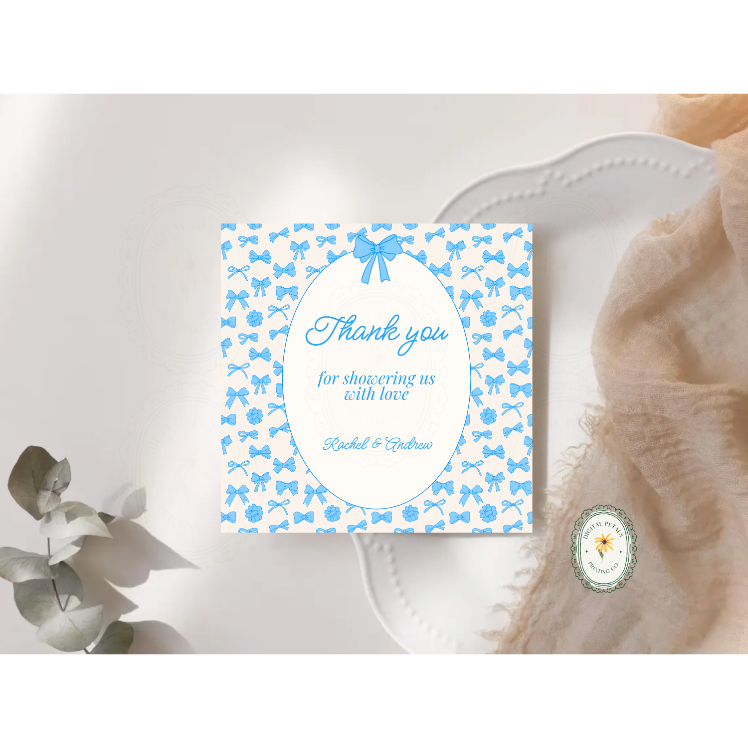 Powder Blue Ribbons & Bows Baby Shower Invitation Template | Editable Canva Digital Download