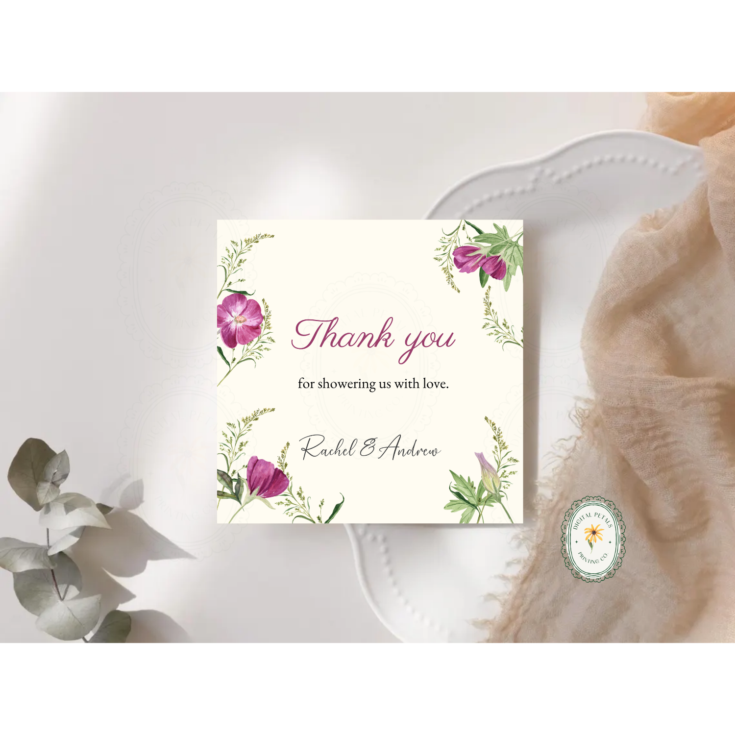 Lavender & Lilac Wildflower Thank You Card Template | Editable Canva Digital Download