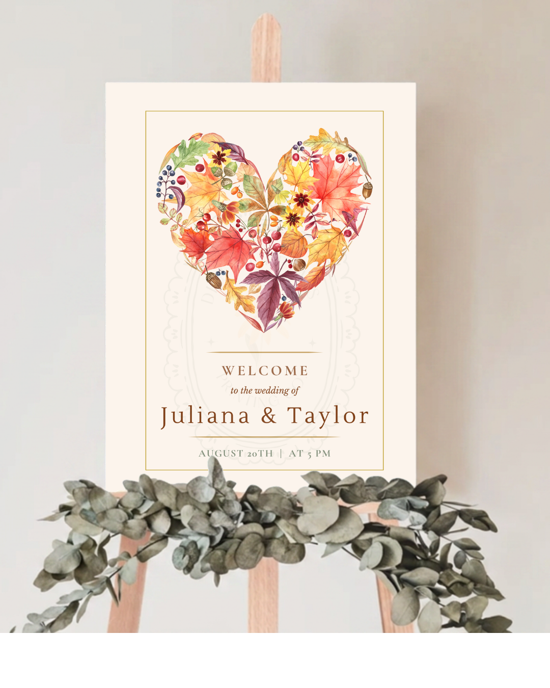 Fall Heart Wedding Welcome Sign | Editable Canva Template | Instant Digital Download