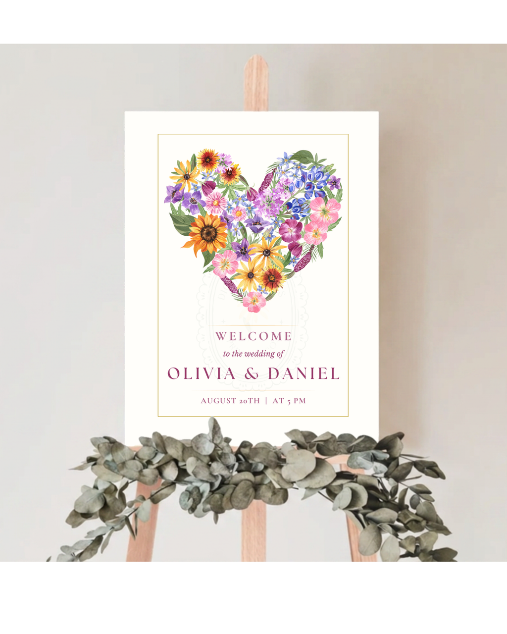Wildflower Heart Wedding Welcome Sign | Editable Canva Template | Instant Digital Download