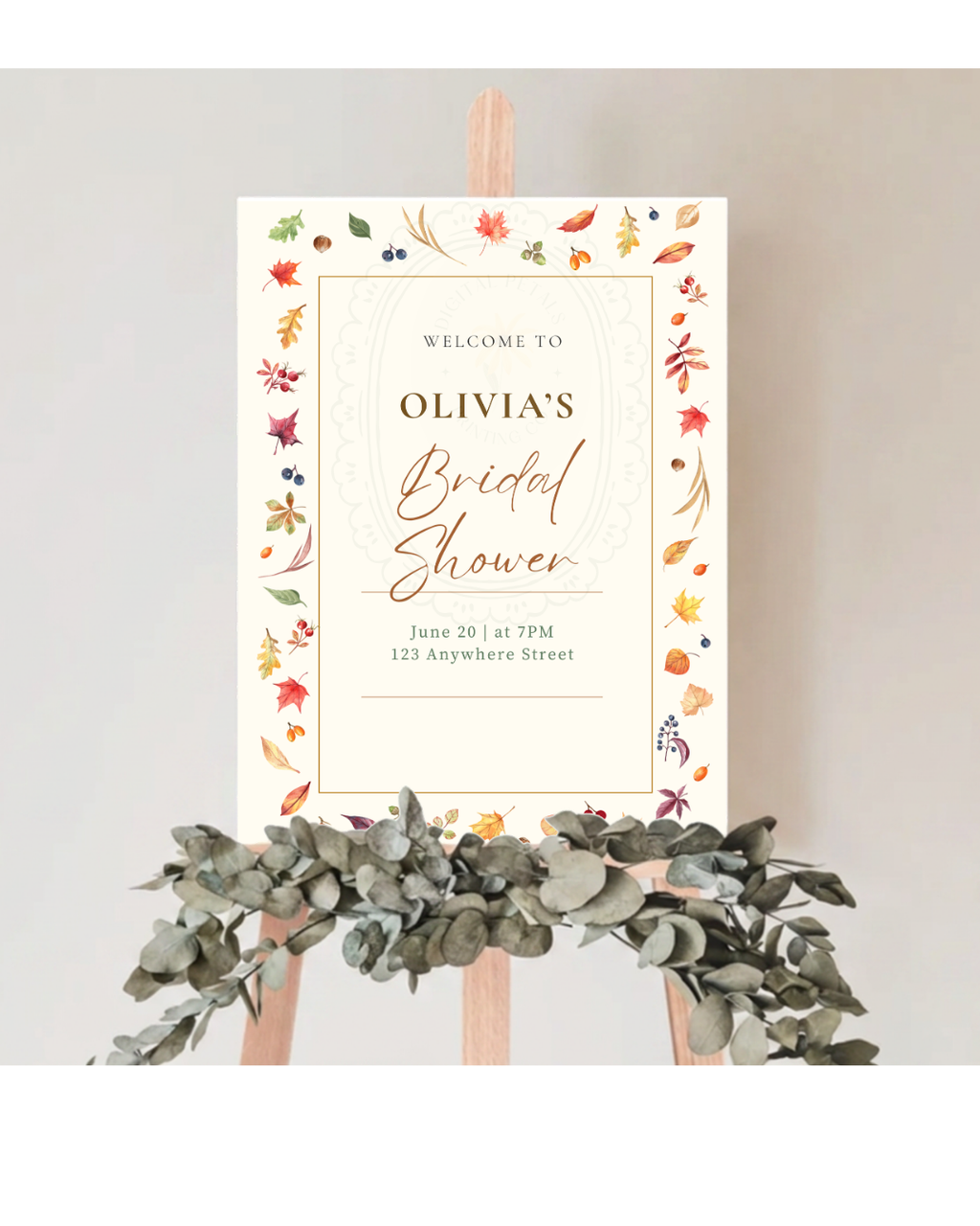 Terracotta & Cream Fall Leaves Bridal Shower Welcome Sign | Editable Canva Template | Digital Download