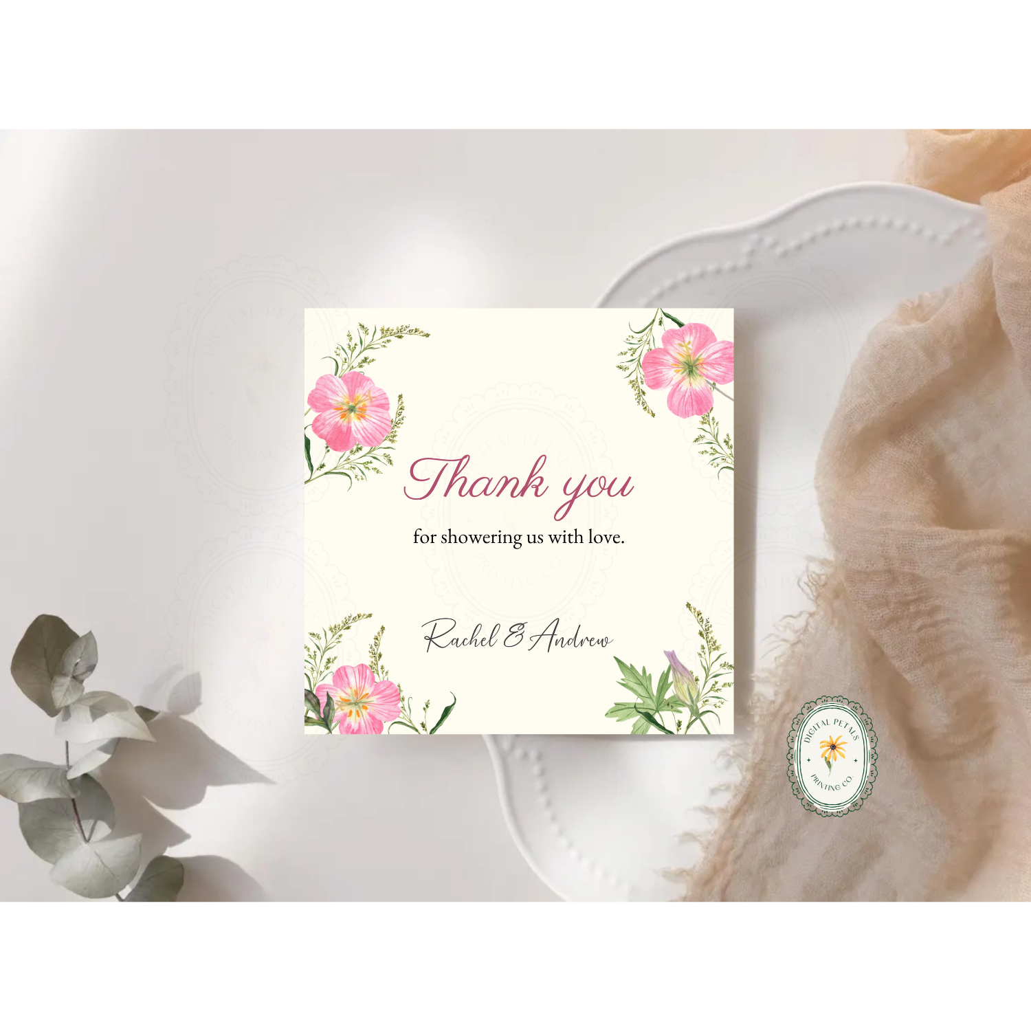 Dusty Rose & Blush Wildflower Thank You Card Template | Editable Canva Digital Download