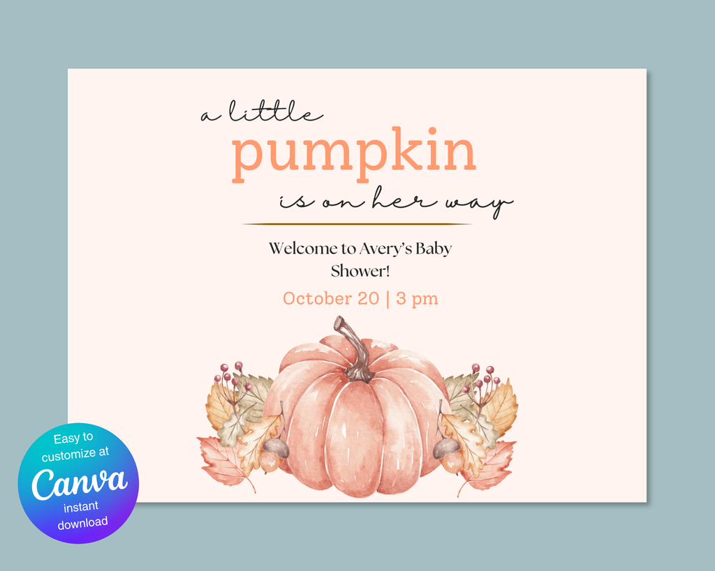 Little Pumpkin Fall Baby Shower Welcome Sign | Editable Canva Template | Digital Download