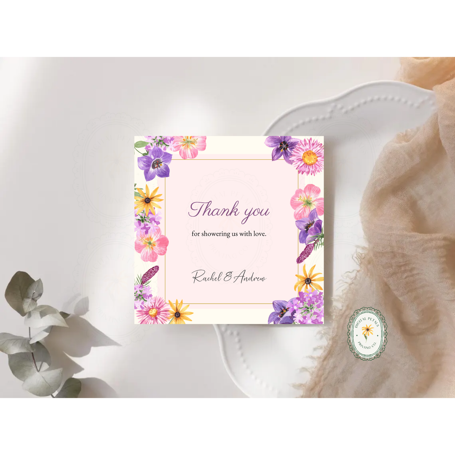 Pink Cottagecore Wildflower Thank You Card Template | Editable Canva Digital Download