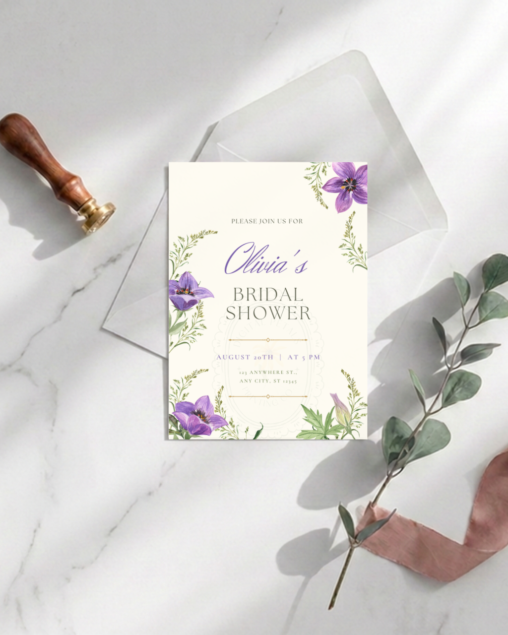 Violet & Periwinkle Wildflower Bridal Shower Invitation | Minimalist Printable Invite | Digital Download
