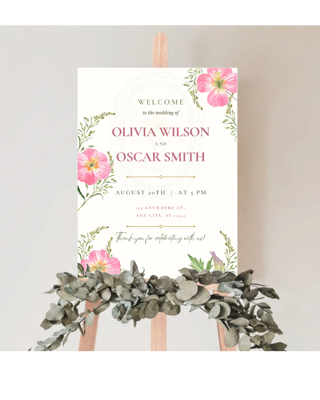 Pink Wildflower Wedding Welcome Sign | Editable Canva Template | Digital Download