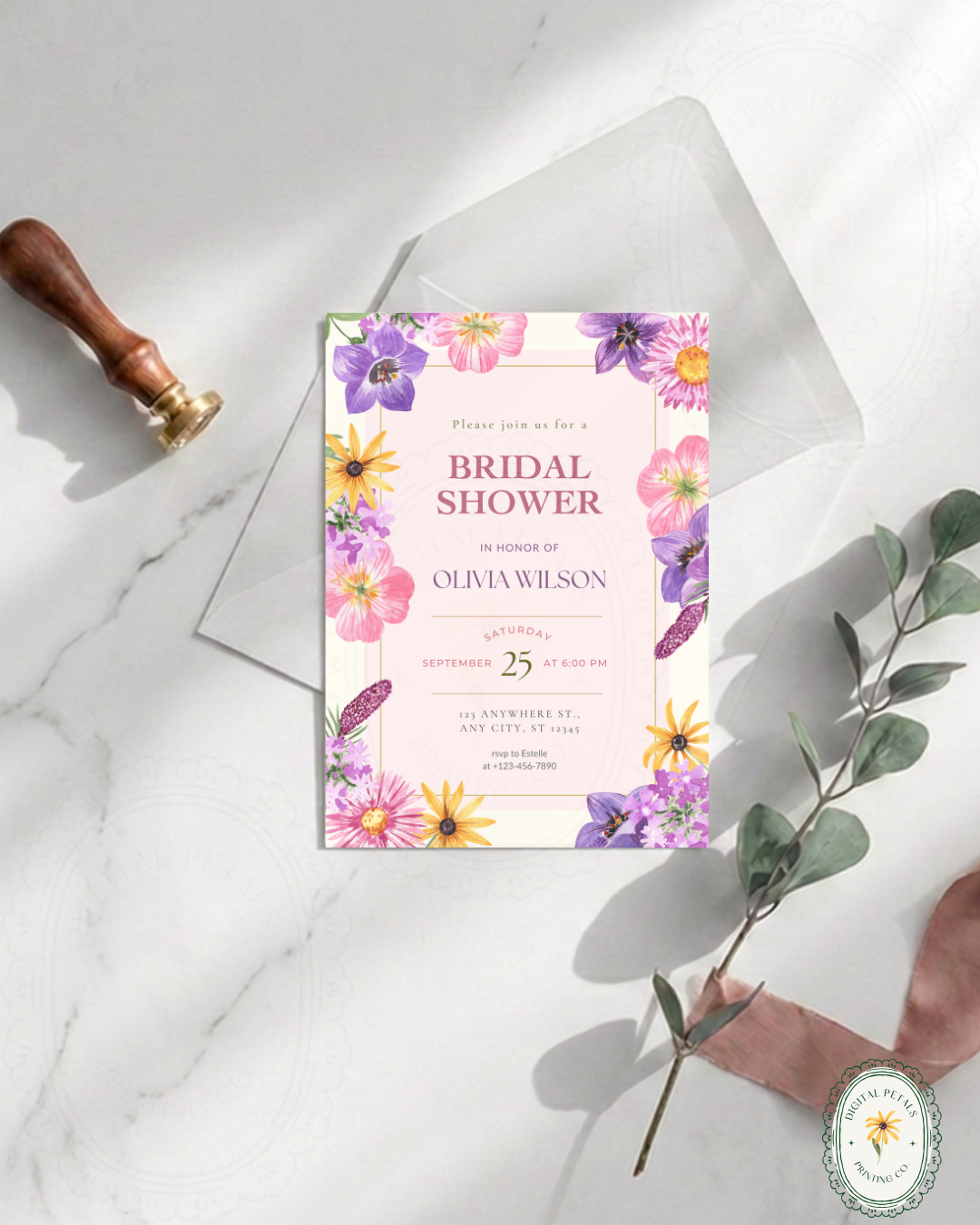 Wildflower Cottagecore Bridal Shower Invitation | Editable Canva Template, Floral Spring Botanical