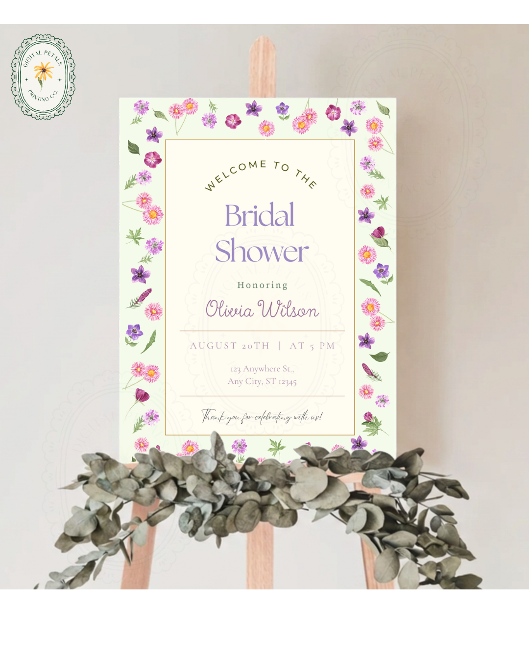Spring Garden Wildflowers Bridal Shower Welcome Sign Template | Editable Canva Digital Download