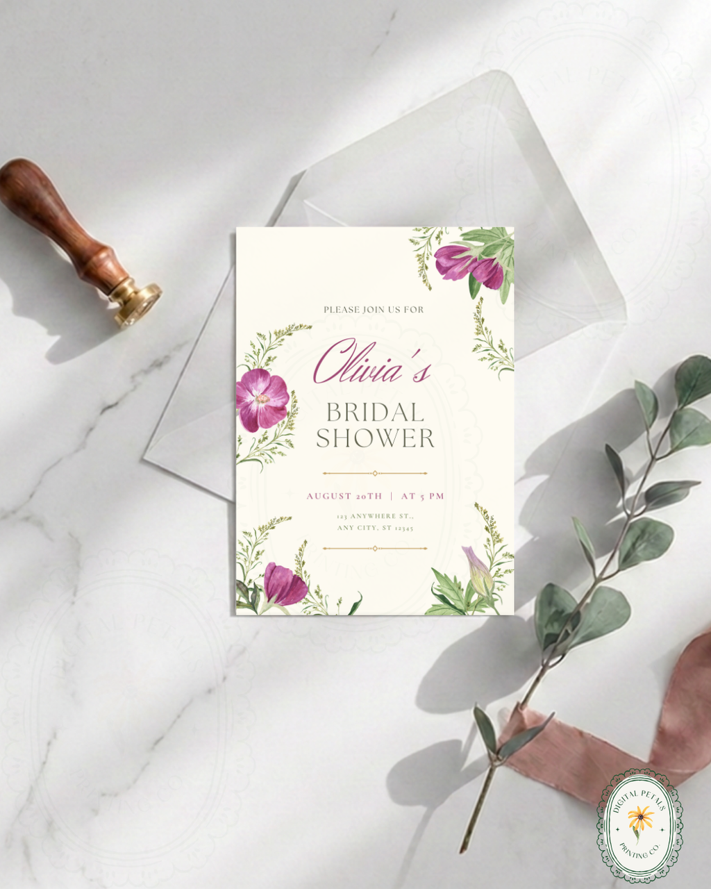 Lavender & Lilac Wildflower Bridal Shower Invitation | Minimalist Printable Invite | Digital Download