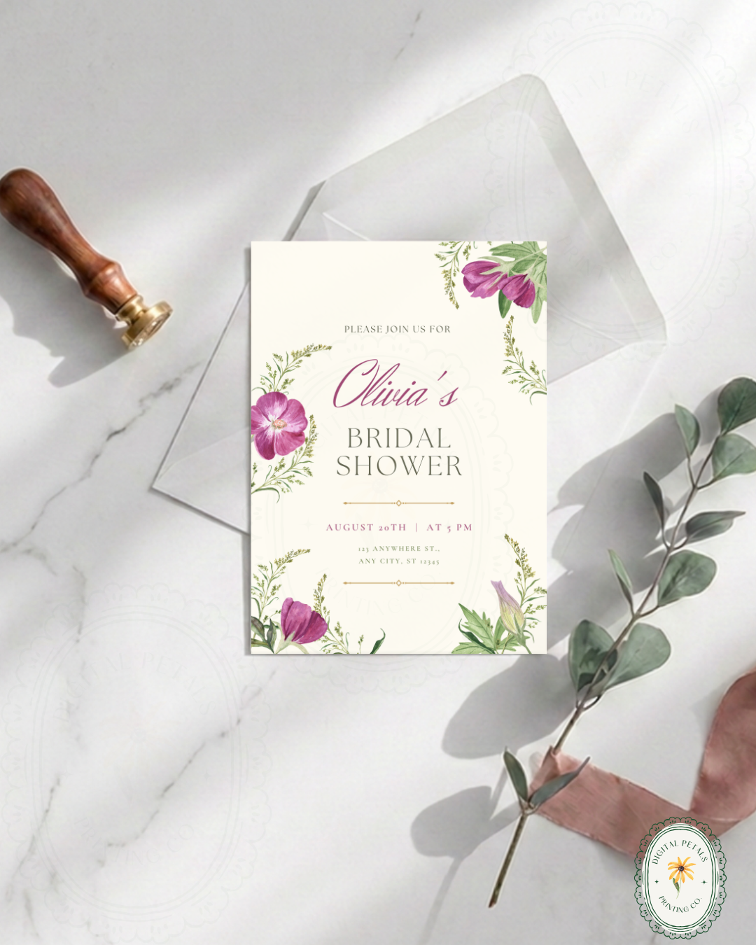 Lavender & Lilac Wildflower Bridal Shower Invitation | Minimalist Printable Invite | Digital Download
