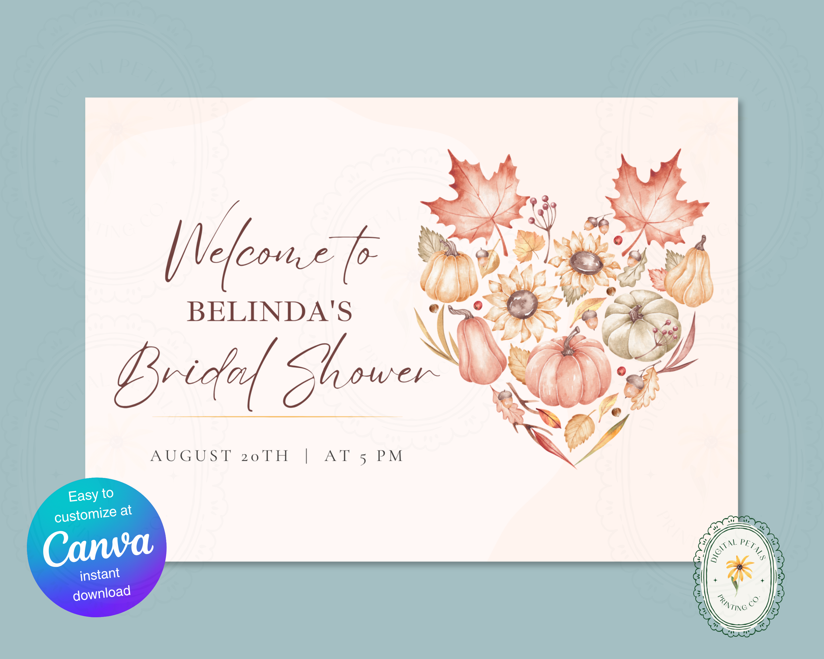 Leaves of Fall Bridal Shower Welcome Sign | Autumn Canva Template | Editable Digital Download
