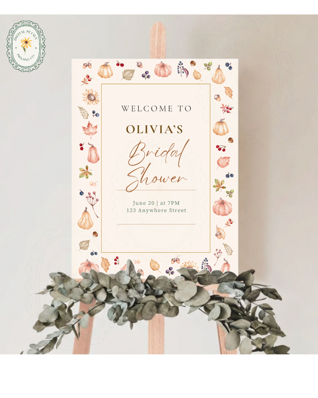 Autumn Harvest Wildflowers Bridal Shower Welcome Sign Template | Editable Canva Digital Download