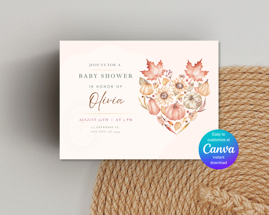 Leaves of Fall Baby Shower Invitation | Autumn Landscape Digital Download | Canva Editable