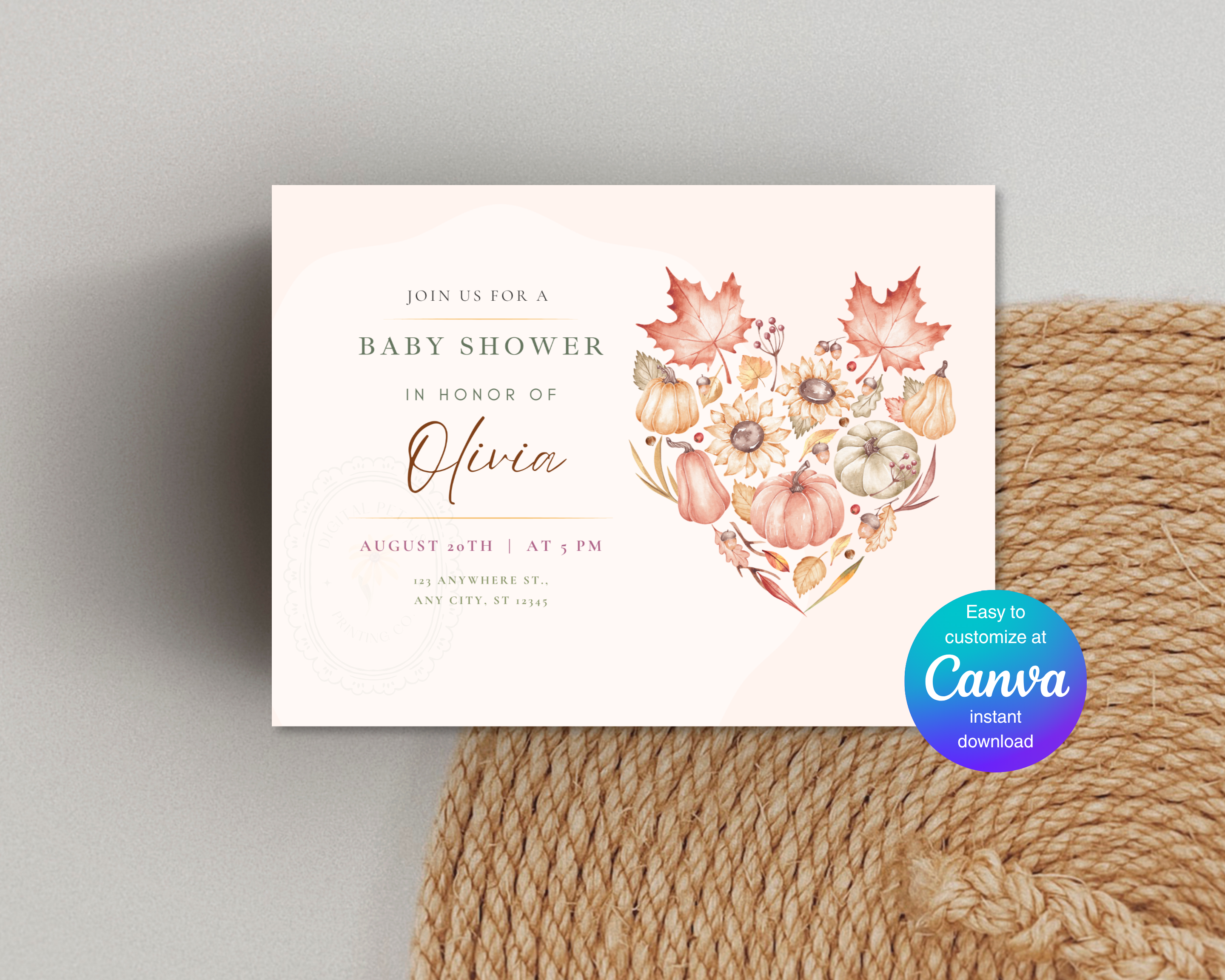 Leaves of Fall Baby Shower Invitation | Autumn Landscape Digital Download | Canva Editable