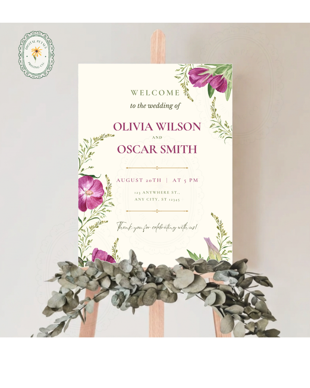 Lavender & Lilac Wildflower Wedding Welcome Sign | Editable Canva Template | Digital Download