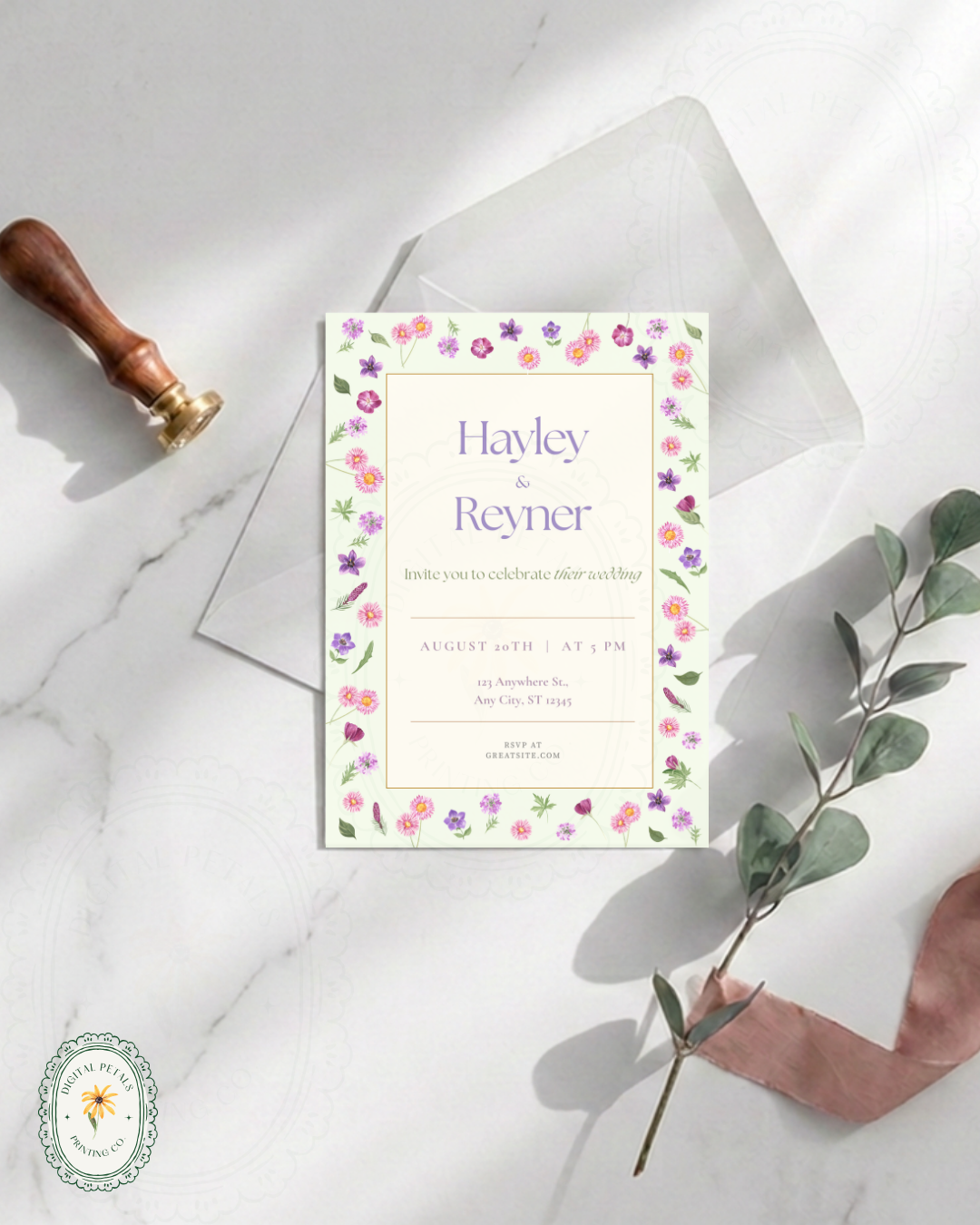 Spring Garden Wildflowers Wedding Invitation Canva Template | Wildflower Floral Digital Download
