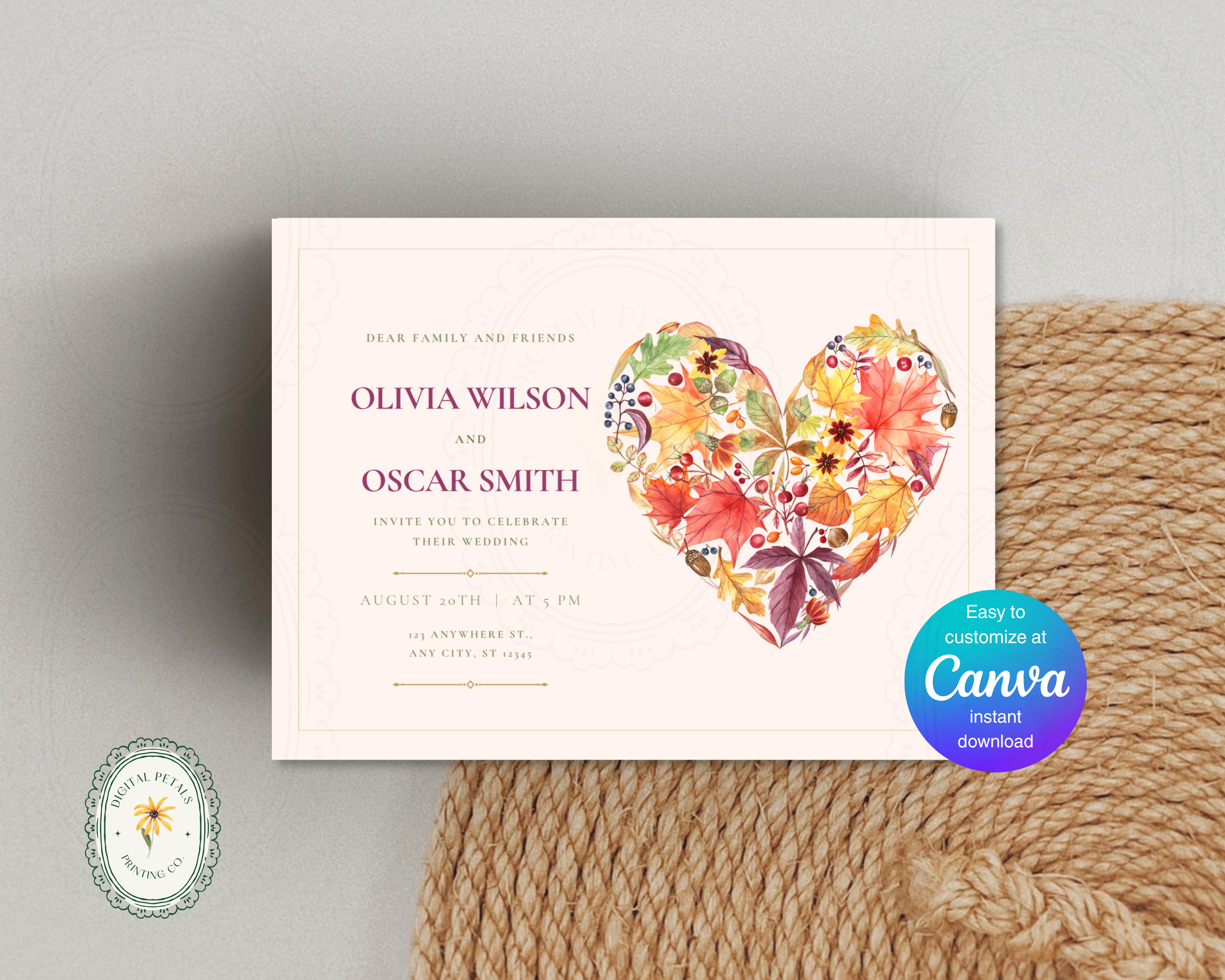 Fall Wedding Invitation Template | Rustic Landscape Digital Download | Canva Editable
