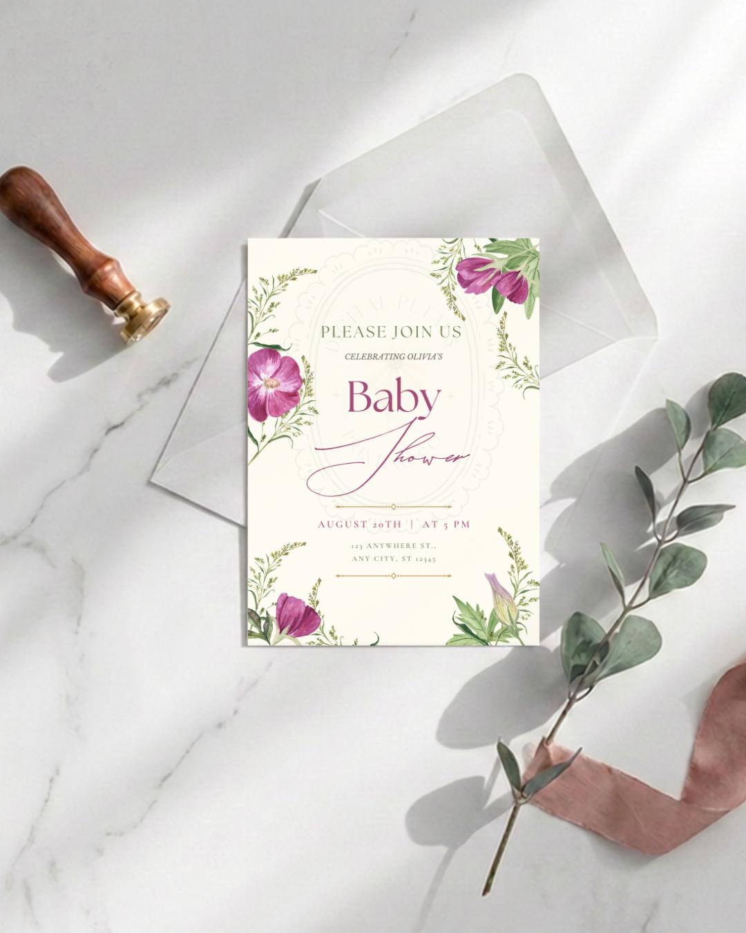 Lavender & Lilac Wildflower Baby Shower Invitation | Minimalist Printable Invite | Digital Download