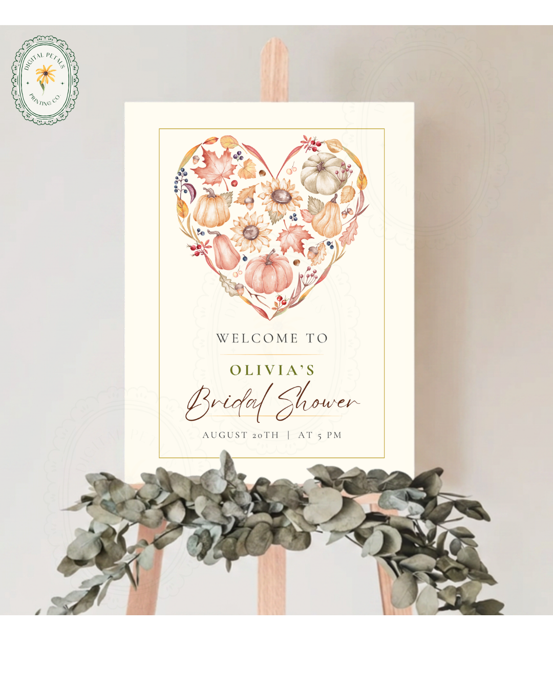 Terracotta & Rust Autumn Heart Bridal Shower Welcome Sign | Editable Canva Template | Digital Download