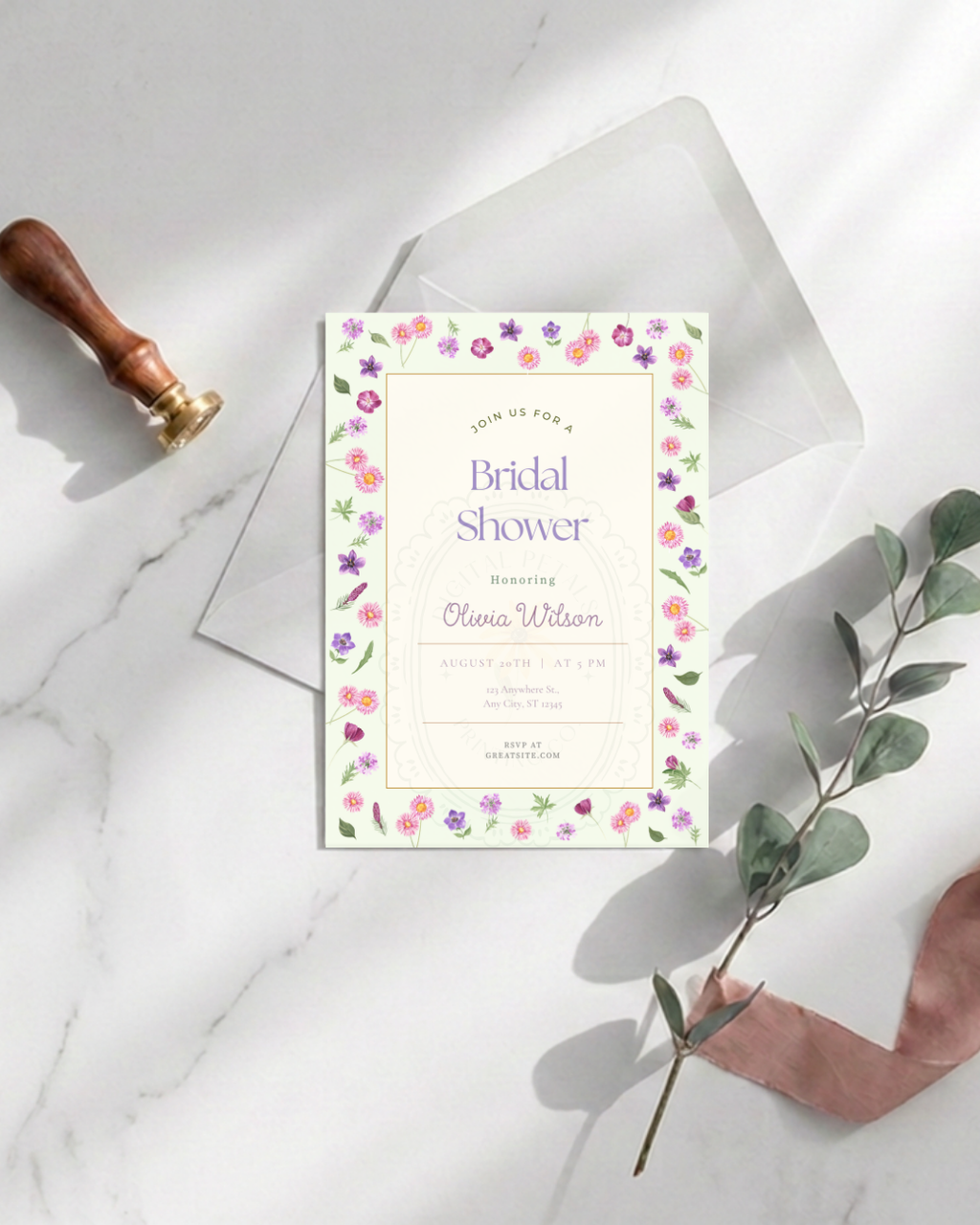 Spring Garden Wildflowers Bridal Shower Invitation Template | Editable Canva Digital Download