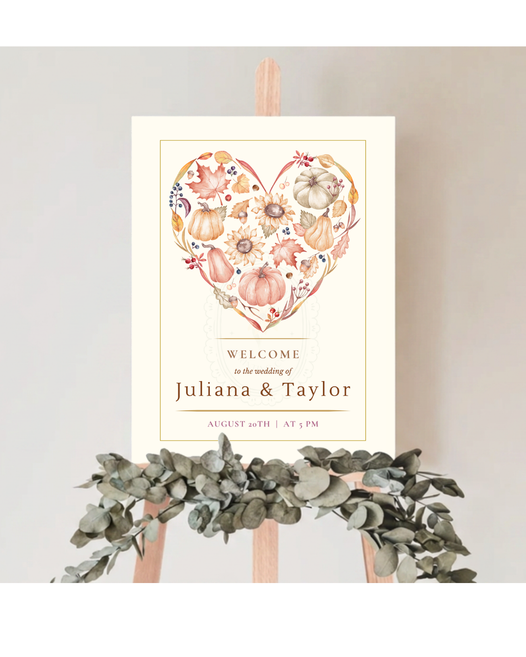 Autumn Heart Wedding Welcome Sign | Editable Canva Template | Digital Download