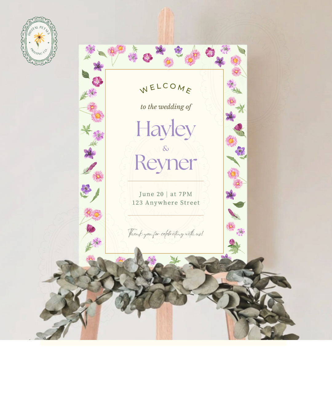 Spring Garden Wildflowers Wedding Welcome Sign Template | Editable Canva Digital Download