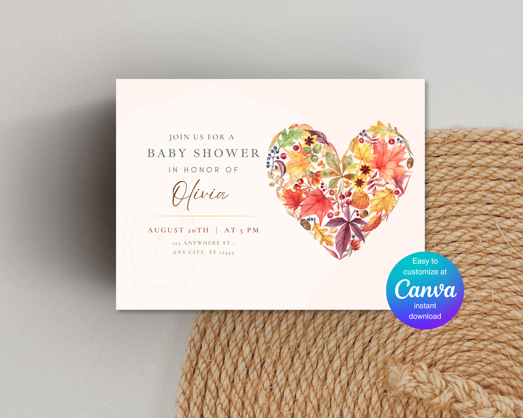 Rustic Fall Baby Shower Invitation Template | Autumn Floral Landscape | Canva Digital Download