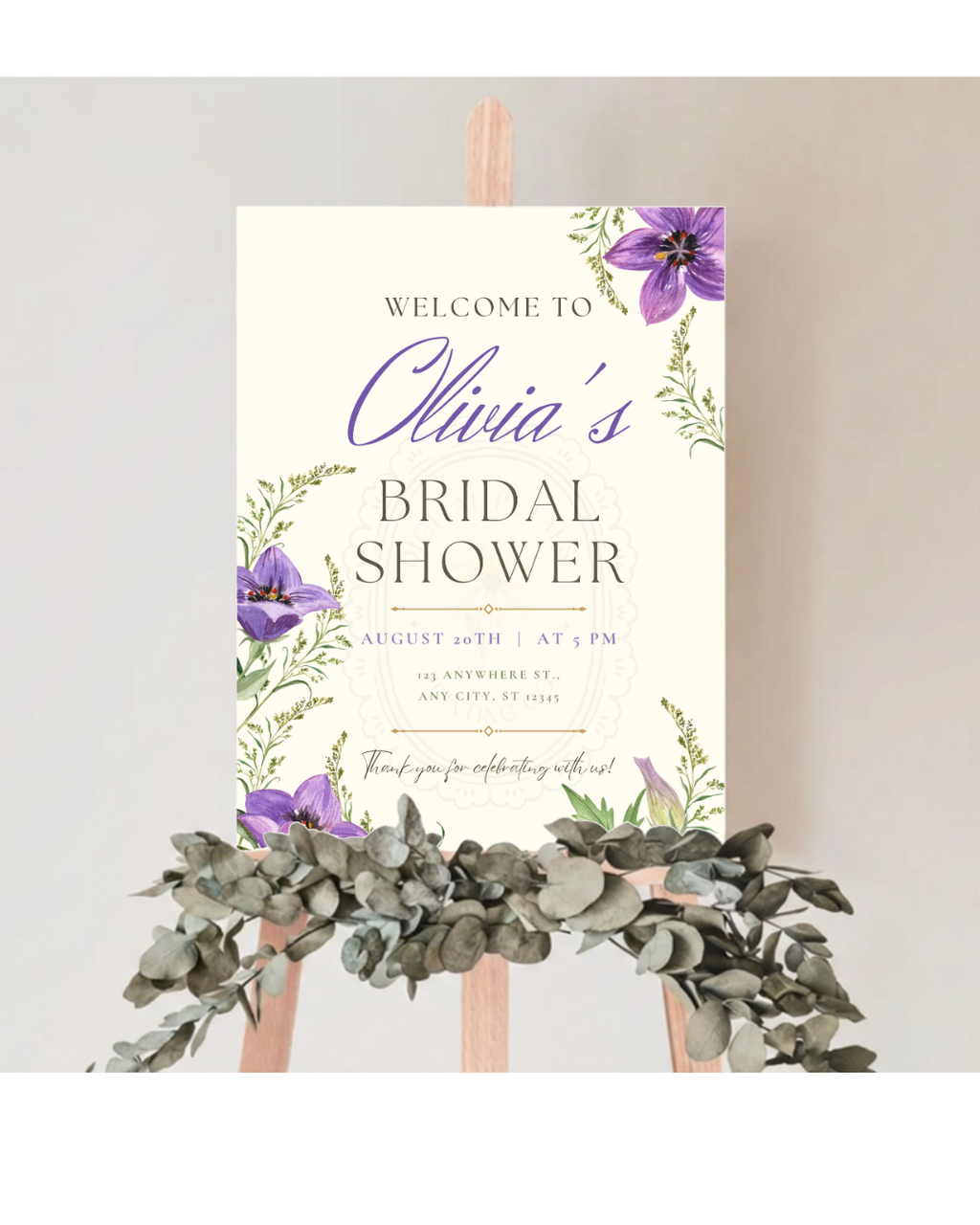 Violet Wildflower Bridal Shower Welcome Sign | Editable Canva Template | Digital Download