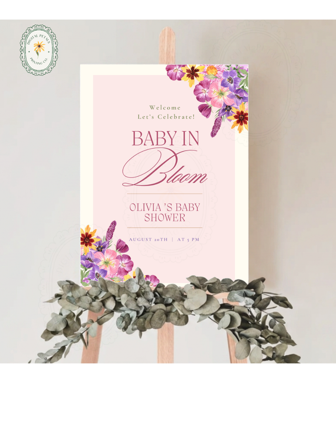 Baby in Bloom Baby Shower Welcome Sign Template | Editable Canva Digital Download