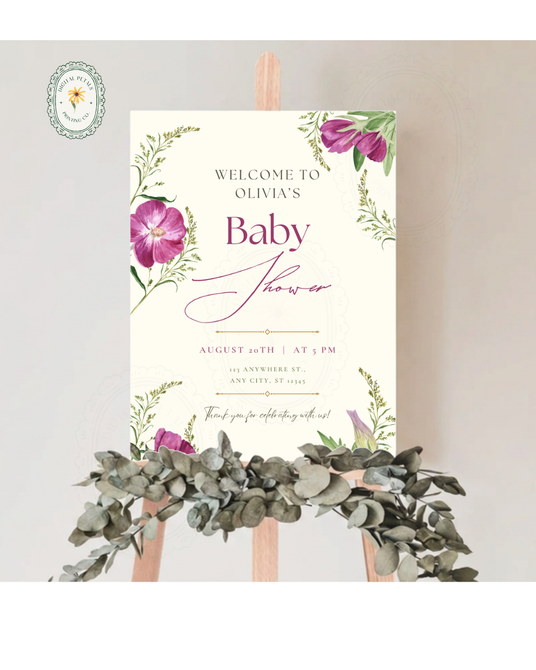 Lavender & Lilac Wildflower Baby Shower Welcome Sign | Editable Canva Template | Digital Download