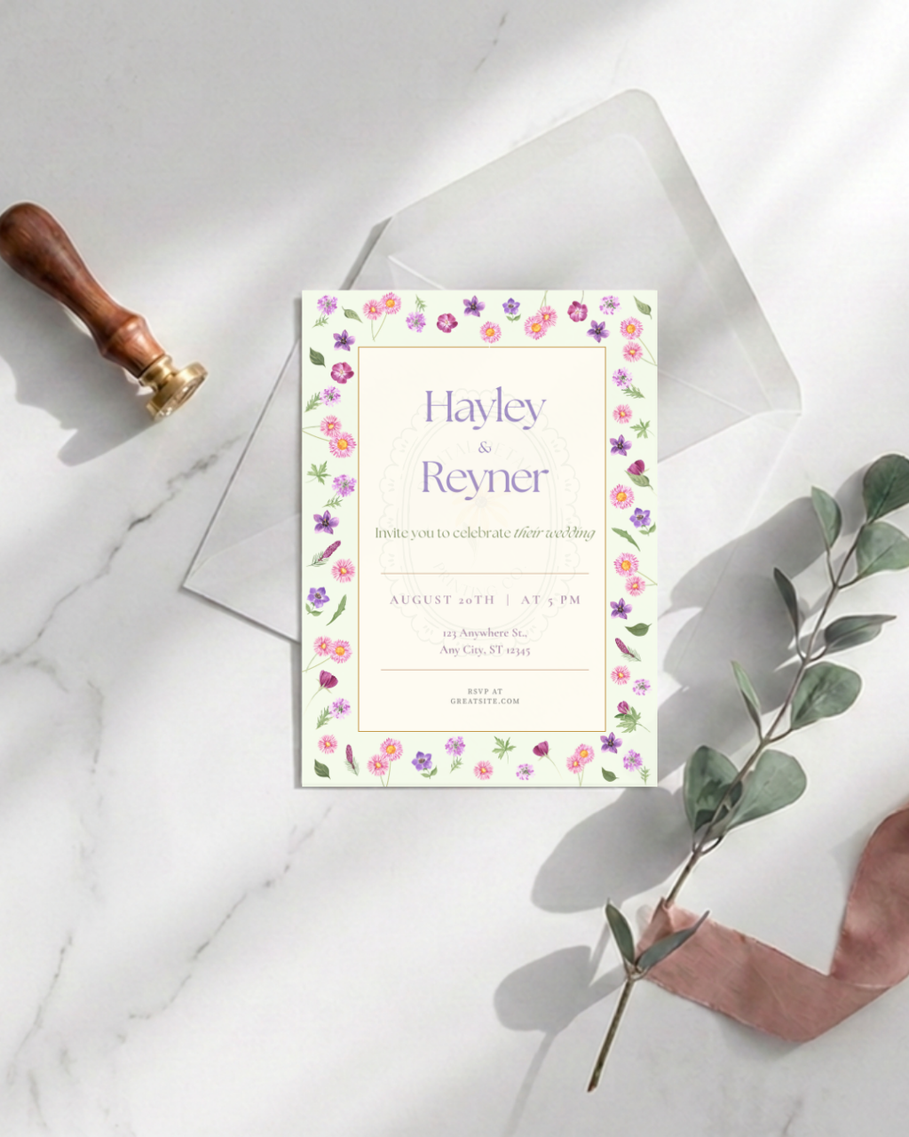 Spring Garden Wildflowers Wedding Invitation Canva Template | Wildflower Floral Digital Download