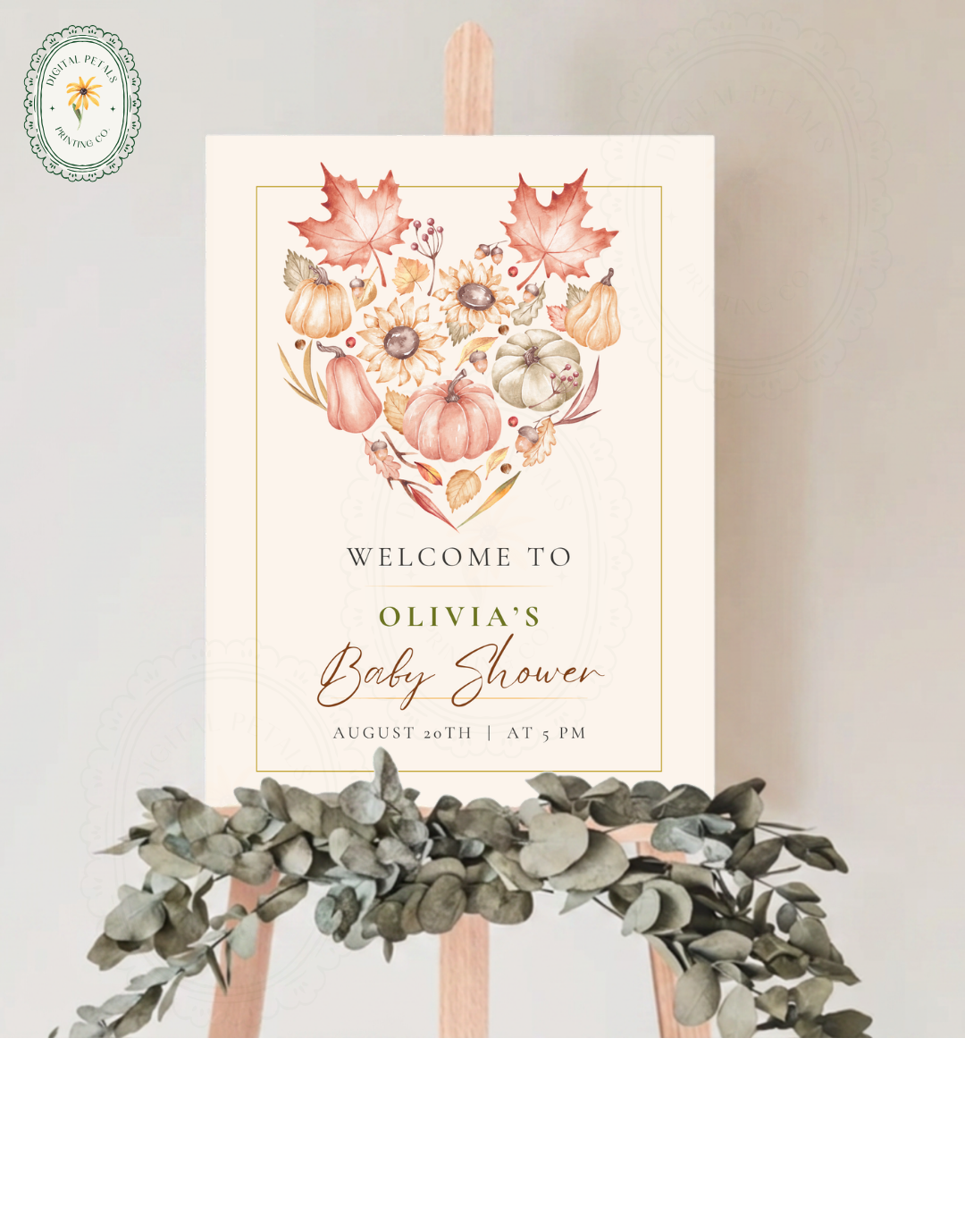Burgundy Fall Leaves Watercolor Baby Shower Welcome Sign Template | Editable Digital Download