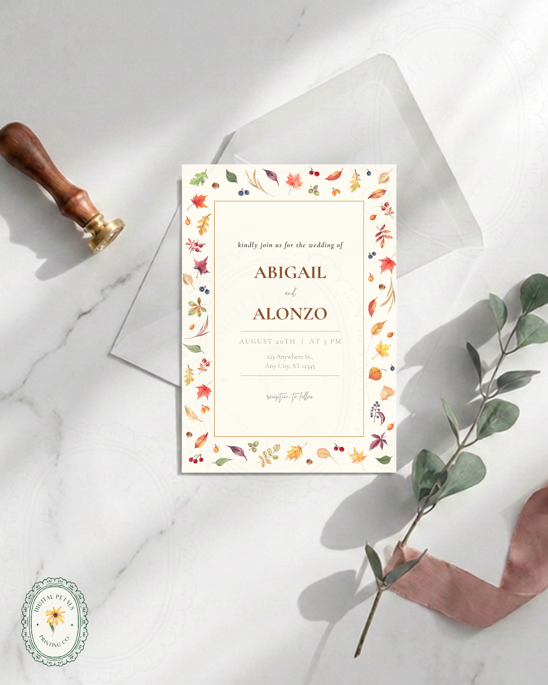Fall Leaves Wedding Invitation Template | Terracotta & Cream | Digital Download